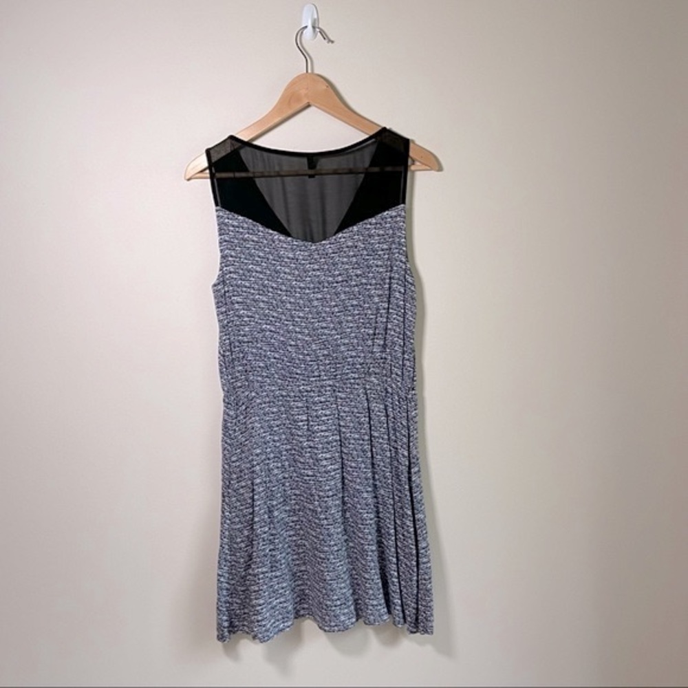 NAF NAF Viscose Sheer Shoulder Fit and  Flare Dress Gray Black Size Small
